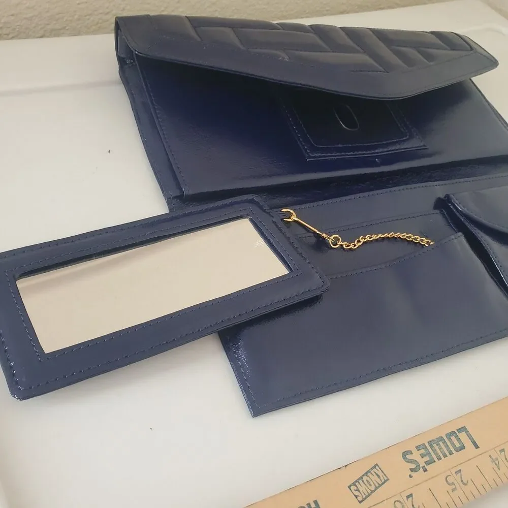 Hobo International Navy Blue Patent Leather Quilted Clutch Wallet Wristlet Organ